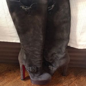 Christian louboutin brown suede knee high boots